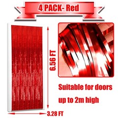 Red Foil Fringe Curtain Backdrop Metallic Tinsel Streamers 3.28×6.56 Ft 4 Pack