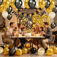 50Th Birthday Decorations Kit for Him Men Her Women Black Gold Complete Set | El