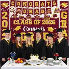 Graduation Decorations Class of 2026 – Maroon and Gold Graduation Party Suppl…
