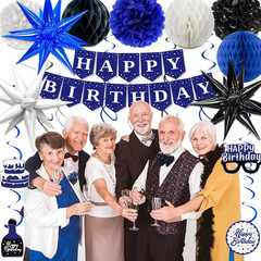 Elegant Blue Birthday Party Decoration Set for All Ages with Banners and Balloon