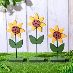 3 Pcs Sunflower Decor Wood Sunflower Table Decorations Summer Tiered Tray Woo…