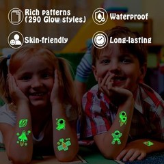 290 Styles (30 Sheets) Luminous Tattoos for Kids Party Decorations, Glow Space