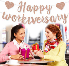 Rose Gold Glitte Happy Workiversary Banner – NO DIY -Rose Gold Work Anniversary