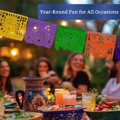 Mexican Party Banners (5 Pack with 10 Plastic Flags per Banner) – Papel Picad…