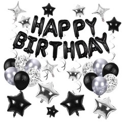 56 PCS Happy Birthday Balloons Happy Birthday Banner Silver and Black Balloons