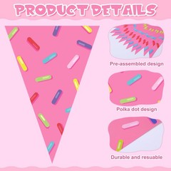 5 Pcs Donut Party Decorations Ice Cream Donut Pennant Banner Pink Confetti Sp…