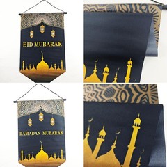 KYMY 2pcs Ramadan Eid Mubarak Hanging Canvas Signs with 20X11.8, Ramadan Eid …