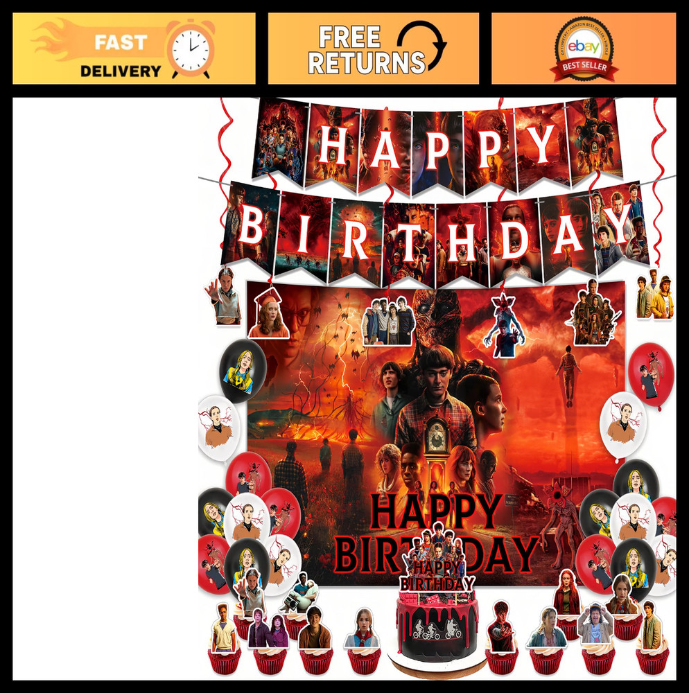 51 pcs Stranger Things Party Supplies Set – Birthday Decorations, Backdrops, Bal