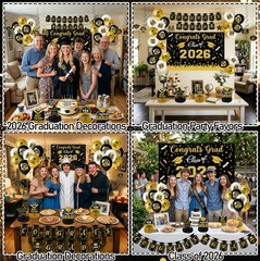 Graduation Decorations 2026 Black and Gold Class of 2026 Decorations Congrats