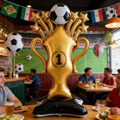 Gold Soccer Trophy Balloon, 59 Inch Champion Cup Standing Aluminum Balloons S…