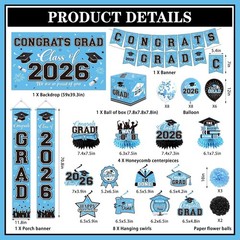 Graduation Decorations 2026 Light Blue Party Decor Set with Congrats Grad Banner
