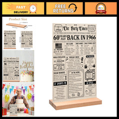 60th Birthday Decorations for Him & Her, Vintage 1966 Table Sign & Acrylic Stand