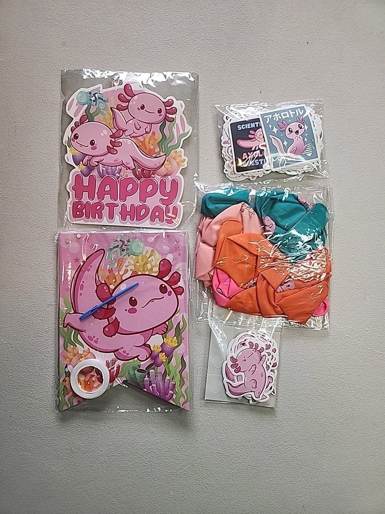 94 Pcs Axolotl Birthday Decorations Party Supplies, Cupcake Toppers, Balloons