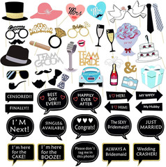 52PCS Wedding Photo Booth Props with Stick Bridal Shower Photo Booth Props Funny