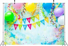BELECO Birthday Polyester Fabric Backdrop, 5x3ft, Includes Happy Birthday Decora