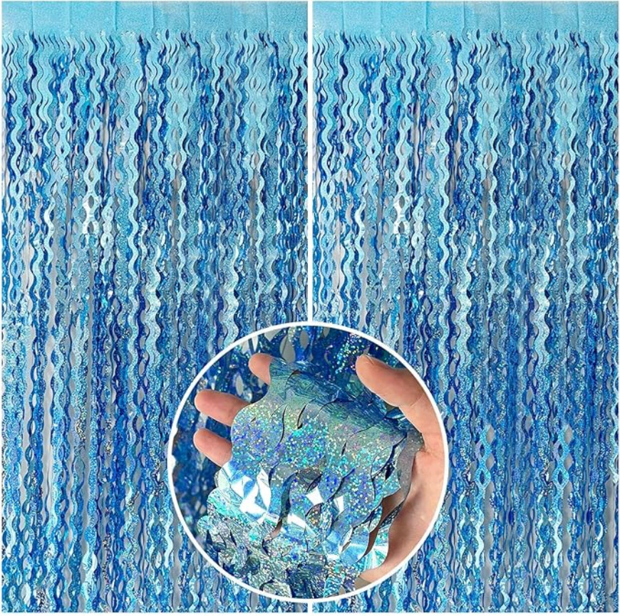 Tinsel Foil Fringe Curtains Wavy Backdrop for Parties Sparkle Metallic Wavy Foil