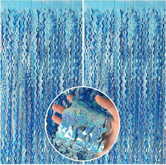 Tinsel Foil Fringe Curtains Wavy Backdrop for Parties Sparkle Metallic Wavy Foil