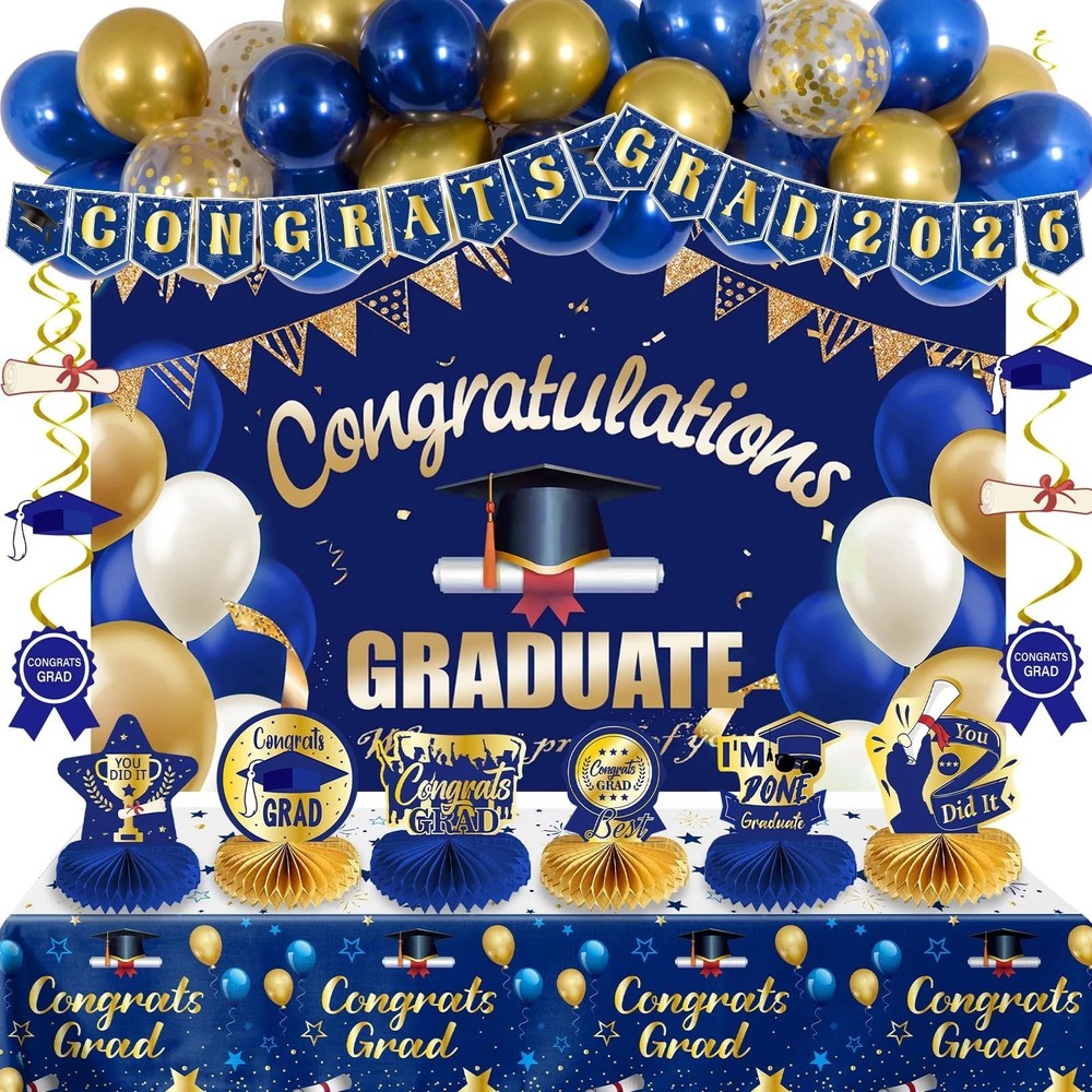 Blue and Gold Graduation Decorations 2026, Class of 2026 Graduation Party Dec…