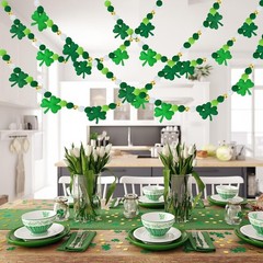 8.2Ft St Patrick’s Day Garlands 3D Felt Shamrock Clover Garlands with Gold Bead