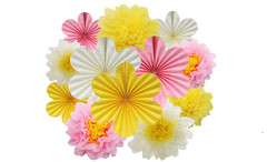 handmade paper flowers fans party decor, 12 pcs, pink yellow for girl
