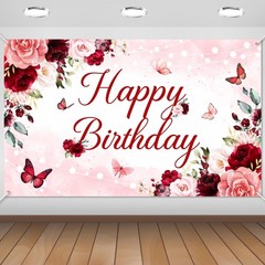 Avezano Floral Happy Birthday Banner for Women Girls Rose Gold 6×3.6ft, Pink