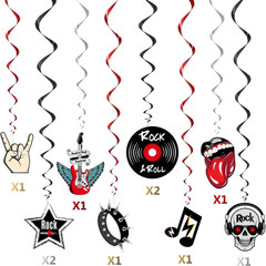 30pc Rock and Roll Retro Hanging Swirl Decorations 50s 60s Party Ceiling