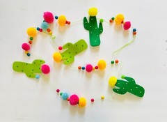 Cactus Pom Pom Garland Banner 72″ Cinco de Mayo room decor Southwest party