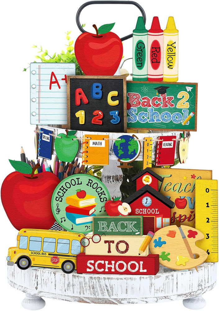 19 Pcs Back to School Decorations Back to School Tiered Tray Decor Fun Appreciat