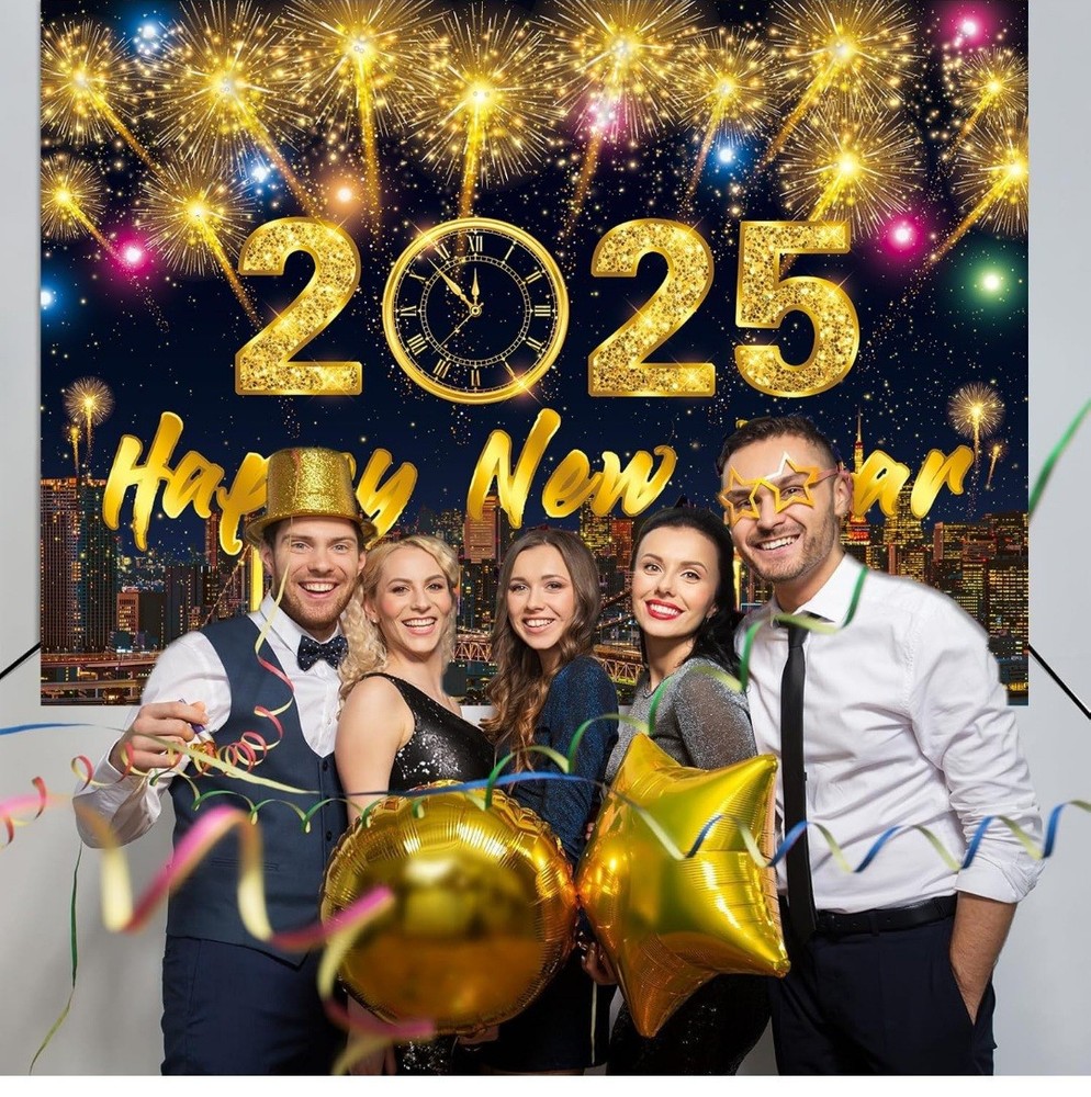 Happy New Year Backdrop 2025 City Fireworks ThIn Vinyl Backdrop, 8×6 Ft