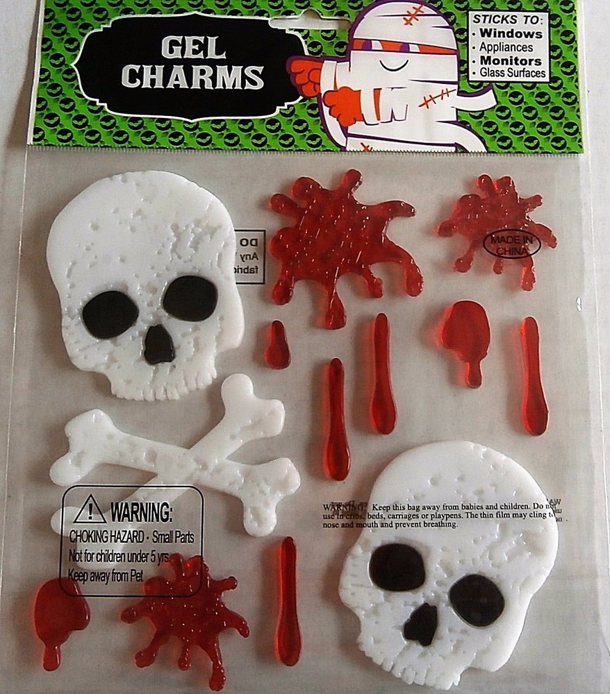 Halloween Window Gel SKULLS & CROSSBONES /DRIPPING BLOOD