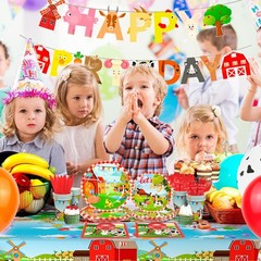 130pcs Barnyard Animals Party Supplies Set for 16 Guests – Farm Birthday Decor,