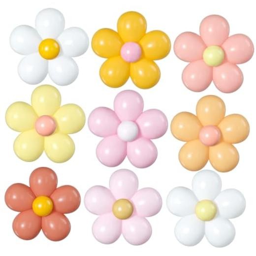 16 Set Daisy Flower Balloons DIY Kit,Boho Daisy Balloons Party Multicolor-a