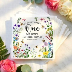 Custom Wildflower Bee One Napkins Personalized Cocktail Favors SATTNA0688