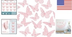 Magical 3D Pink Butterfly Wall Decor Set – Perfect for Celebrations, 48 Pcs