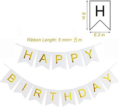 White HAPPY BIRTHDAY Banner with 5 pcs Gold Confetti Balloons