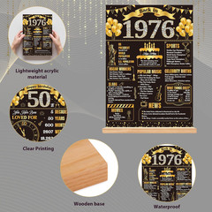 Black Gold 50Th Birthday Decorations for Men Women Vintage Wooden Two-Sided Back