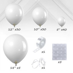 AFTERLOON® Premium Natural Rubber Latex 112pcs White Different Sizes 18″ 12″ …