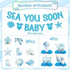 Under The Sea Party Decorations – 14 Pcs Sea You Soon Baby Shower Banner Hang…
