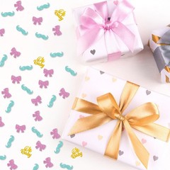 130 PCS Mustache Bow Confetti Boy Girl Gender Reveal Gold Glitter Decor