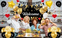 Welcome Home Decoration – Black Gold We Missed You Banner, Glitter Party Sign &