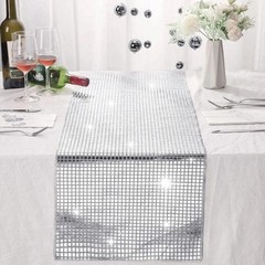 Silver Glitter Disco Table Runner 30x180cm Mirror Sparkle Retro Party Decor AU