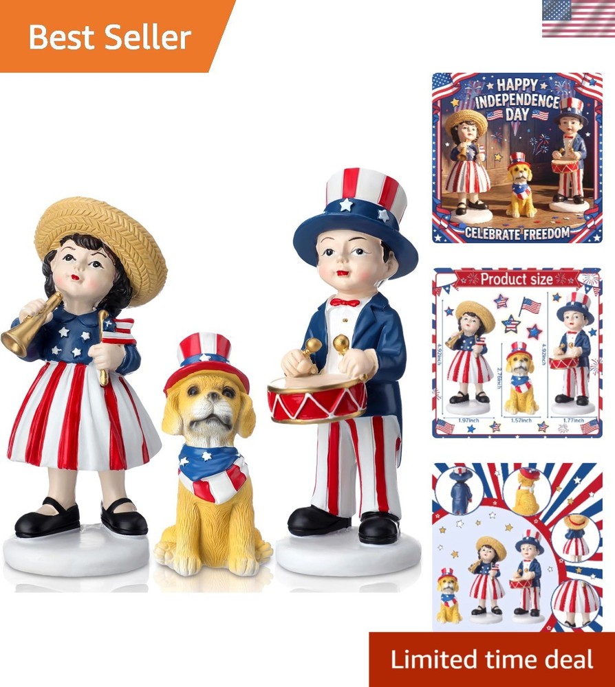 Vintage 3 Pcs 4th of July Decoration Statue Figurines Gifts Patriotic Resin S…