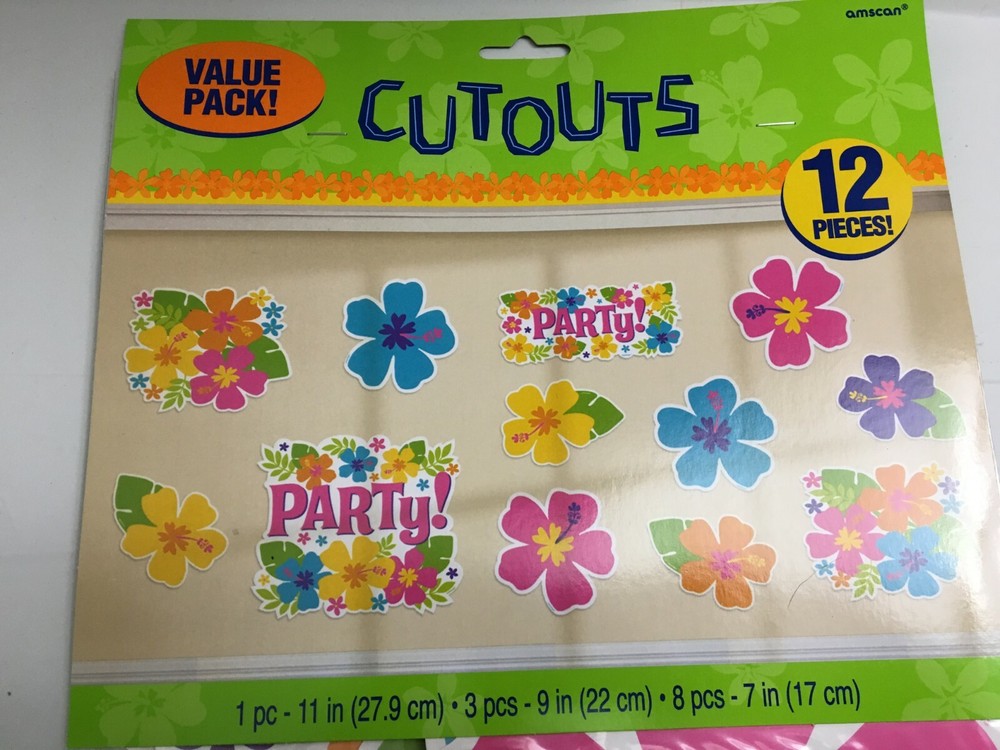 Hibiscus flower luau party cut out decorations beach party sign 12 pieces