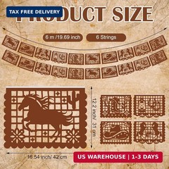 VitalCozy Western Cowboy Papel Picado Banners (6 Packs, 6 x 19.69 ft, Plastic) F