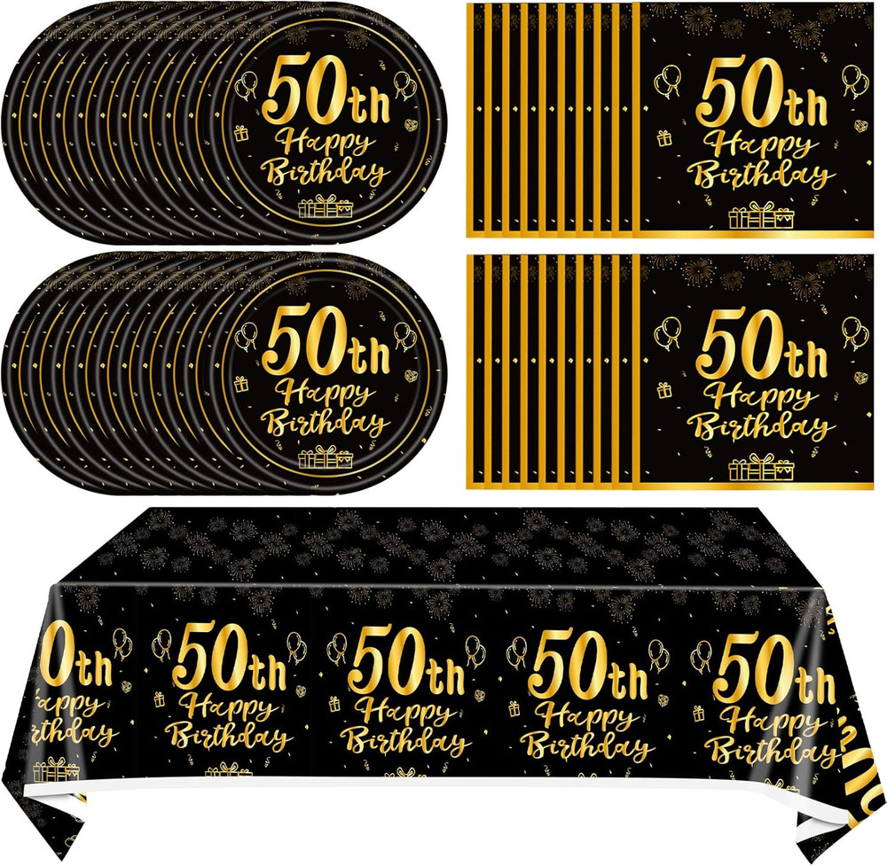 41Pcs 50th Birthday Party Decorations for Men Women, Black Gold Happy 50th Birth