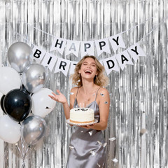 Metallic Silver Tinsel Foil Fringe Curtain, 3 Pack 3.2X6.5 Feet Party Photo Back