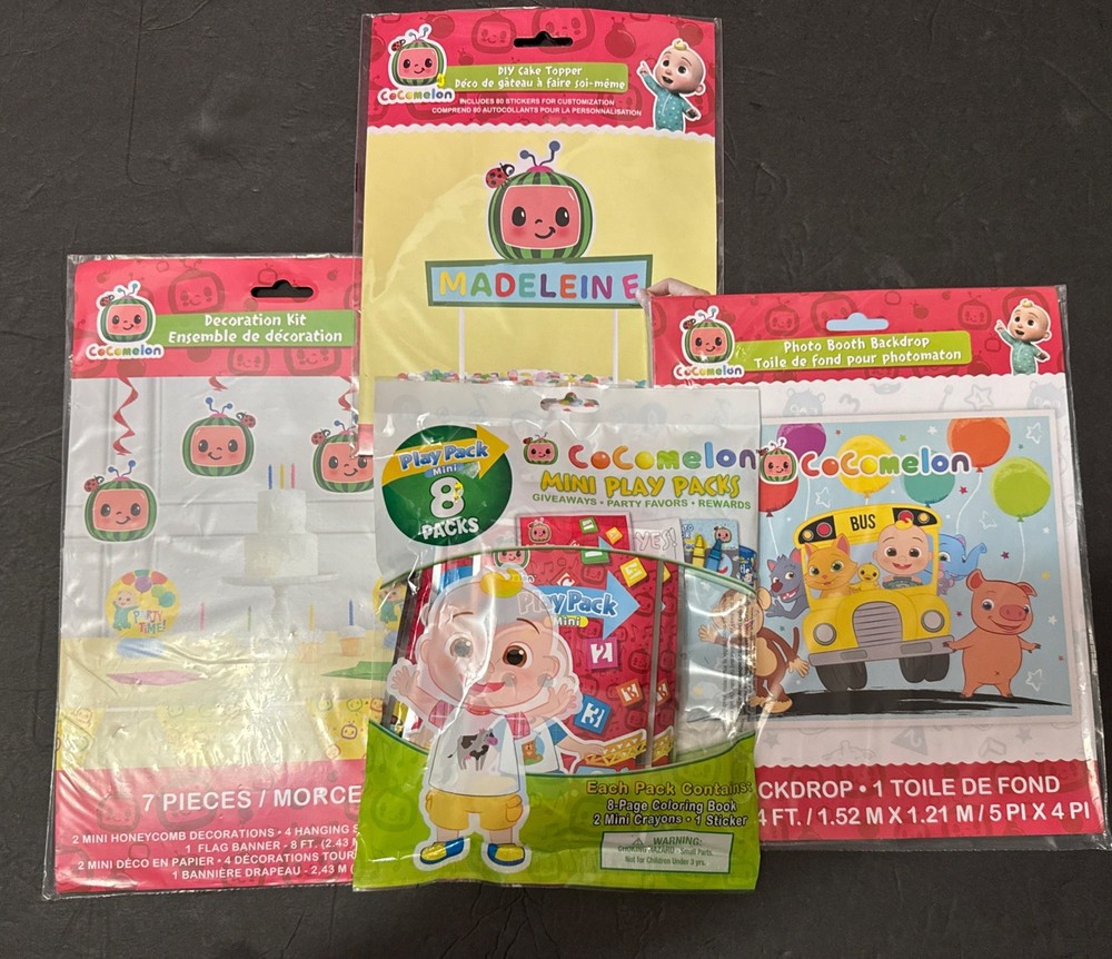 Cocomelon Happy Birthday Party Decorations Supplies lot cake topper backdrop etc