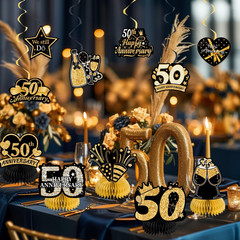 Happy 50Th Wedding Anniversary Decorations Kit, Black Gold Happy 50Th Anniversar