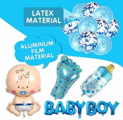 Globos De Papel Aluminio y Latex It’s a Boy Azul Decoracion Para Baby Shower Set