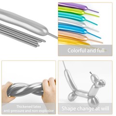 100 Pcs Silver 260 Balloons, Long Balloon for Tying Balloon Arch, Latex Anima…